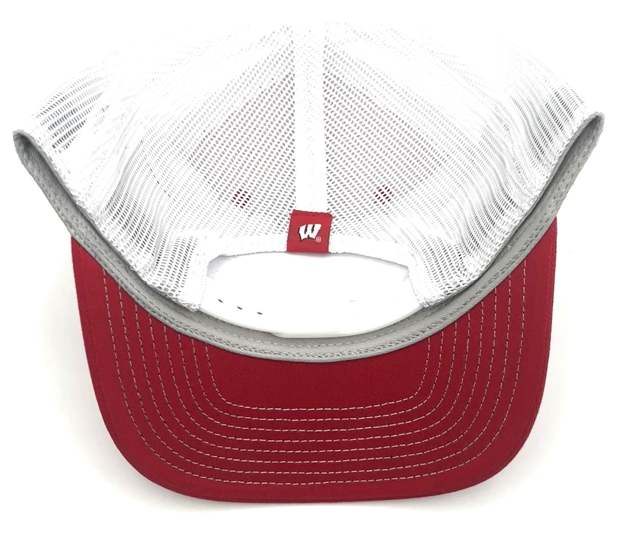 Officially Licensed University Wisconsin Mesh Trucker Hat Classic Red/White Badgers Embroidered Team Logo Structured Snapback Sports Cap