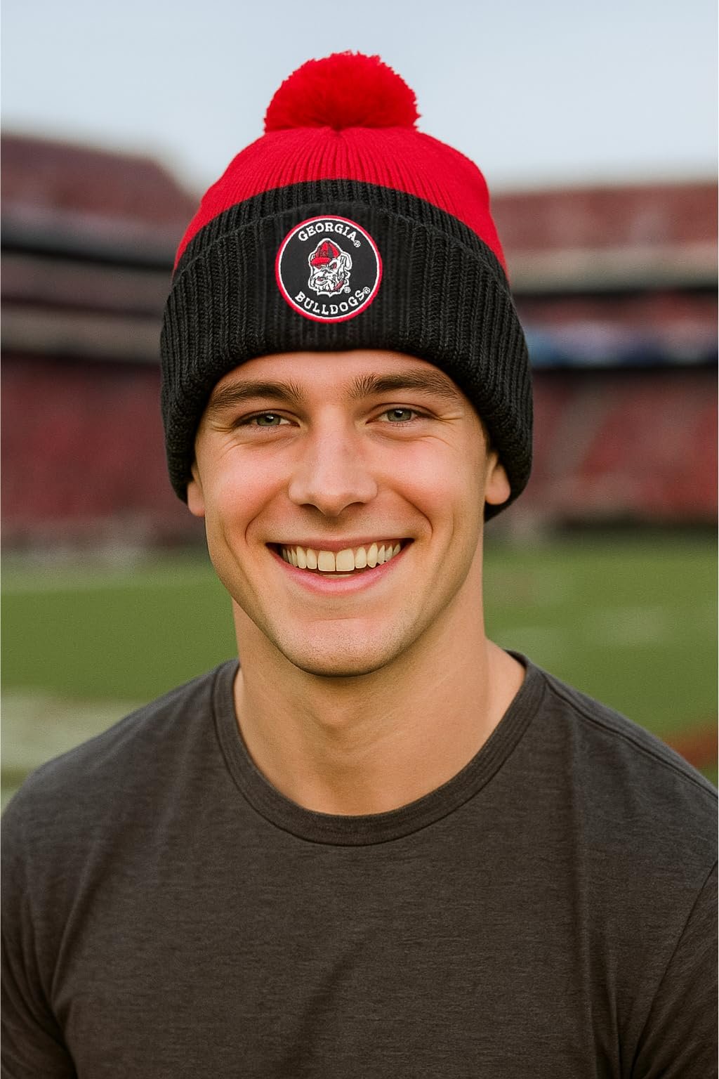 Officially Licensed Georgia Bulldogs Cuffed Knit Pom Beanie Hat Classic Edition Bulldogs Team Logo Winter Cap