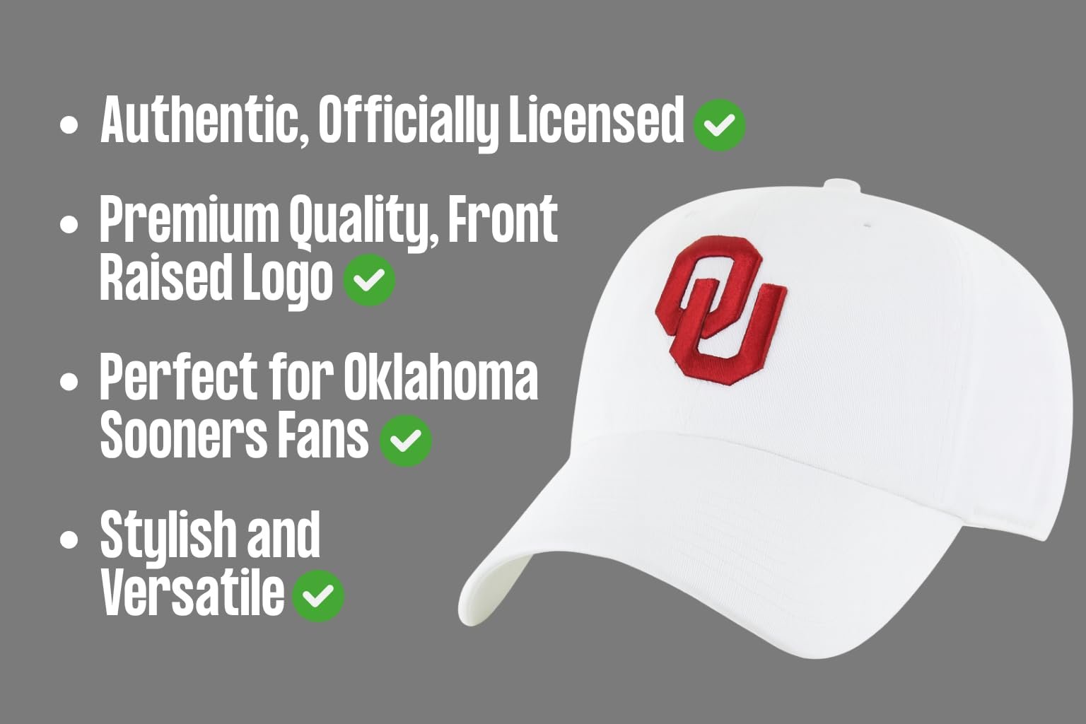 Officially Licensed Oklahoma University Sooners White/Crimson Clean Up Hat Classic Relaxed Fit Adjustable Embroidered Team Logo Sports Cap