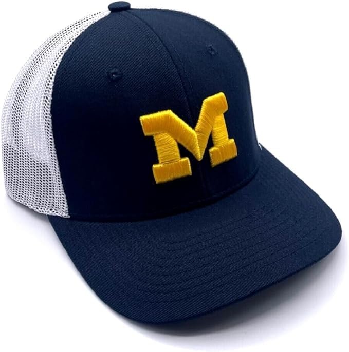 Officially Licensed Michigan University Navy/White Hat Classic Two-Tone Mesh Trucker Adjustable Structured Team Logo Embroidered Cap