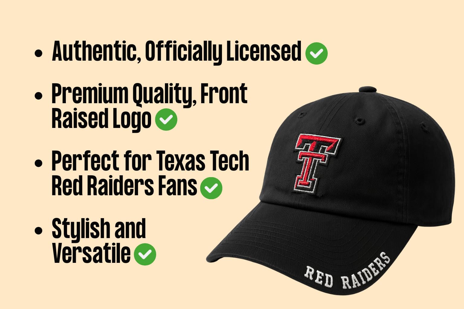 Officially Licensed Texas Tech Hat Classic Edition Adjustable Relaxed Fit Embroidered Team Logo University Cap