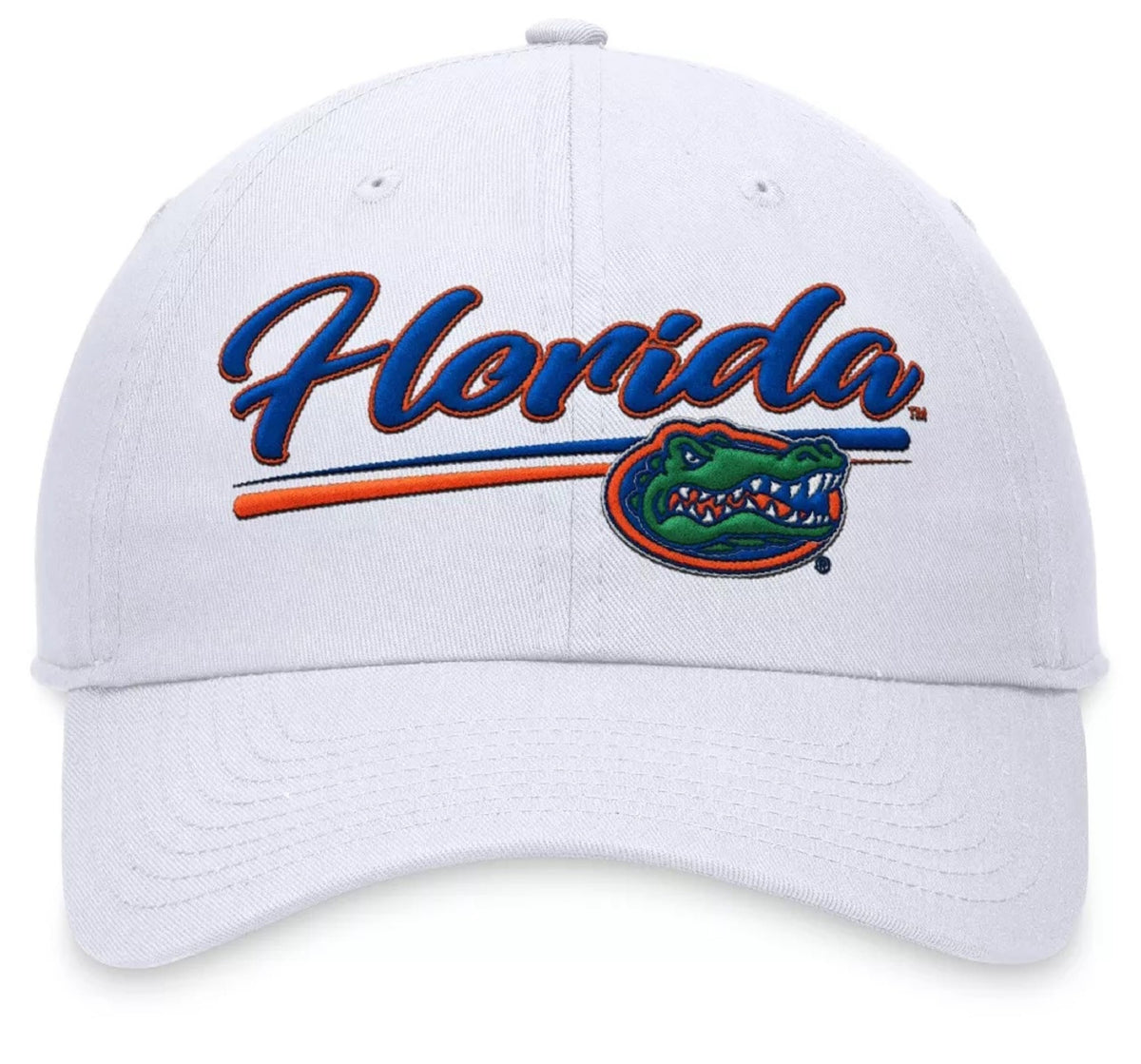 Officially Licensed University Florida Hat Classic Relaxed Fit White/Blue Embroidered Gators Team Logo Cap