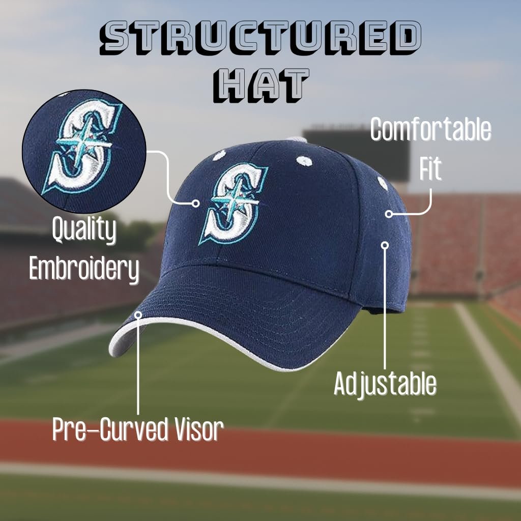 Officially Licensed Seattle Baseball Classic Edition Hat Adjustable Navy Blue MVP Embroidered Team Logo Structured Cap