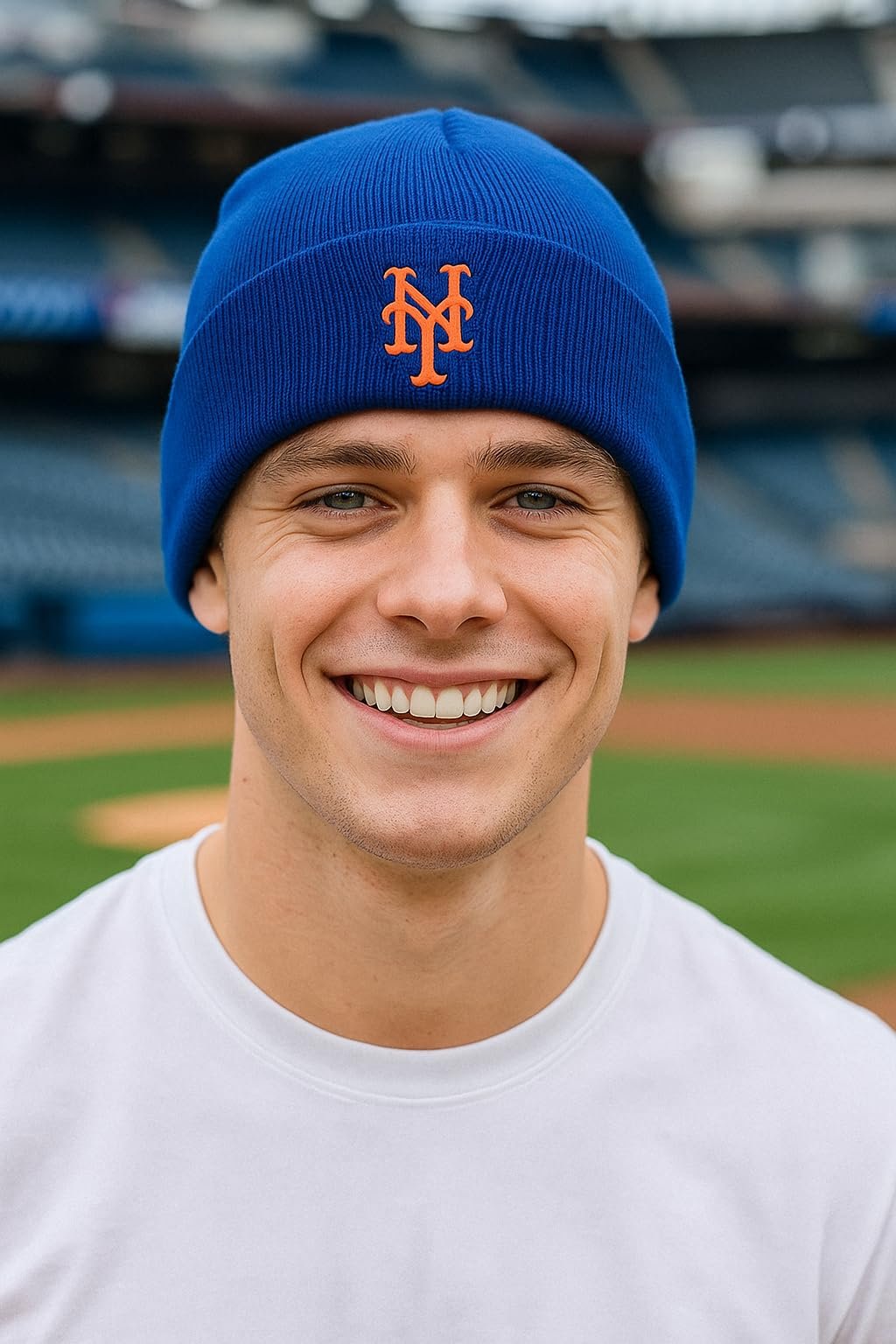 Officially Licensed NY Mets Baseball MVP Blue/Orange Cuffed Knit Beanie Hat Classic Edition Embroidered Primary Home Team Logo Sports Cap