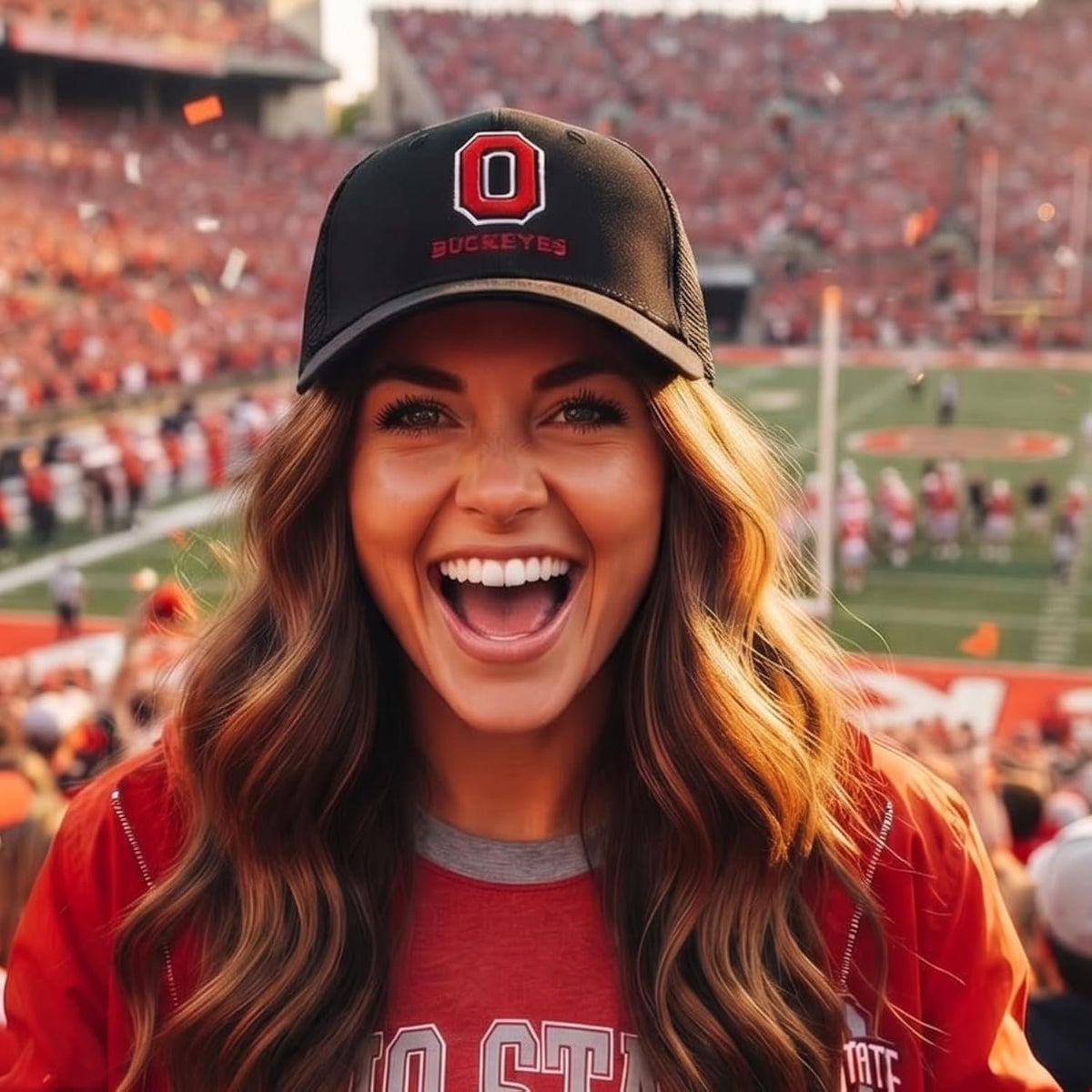 Officially Licensed Ohio State Black Mesh Trucker Hat Classic Edition Buckeyes Sports Team Logo Adjustable Structured Snapback Cap