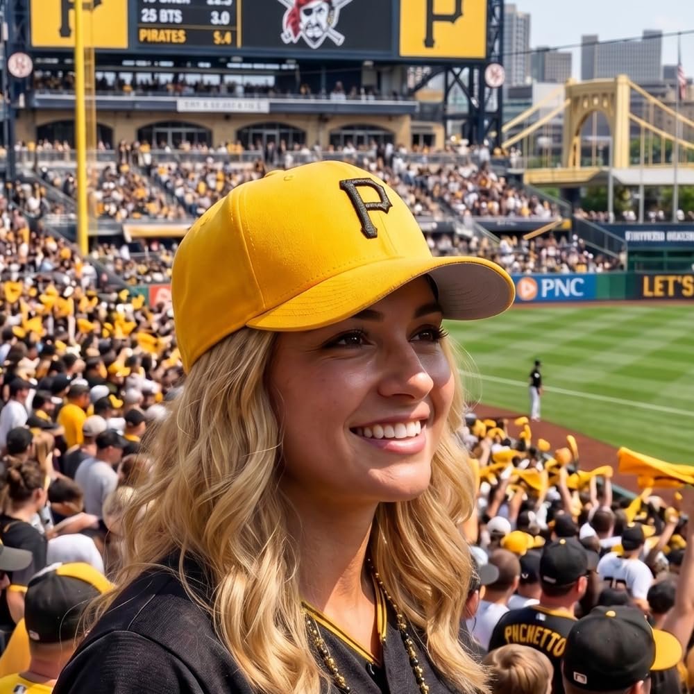 Officially Licensed Pittsburgh Pirates Classic Edition Yellow Hat Iconic Black P Logo Embroidery Adjustable Structured Cap
