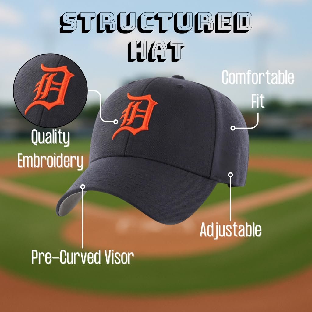 Officially Licensed Detroit Youth Navy MVP Hat Iconic Orange D Logo Embroidery Adjustable Sports Cap for Boys and Girls