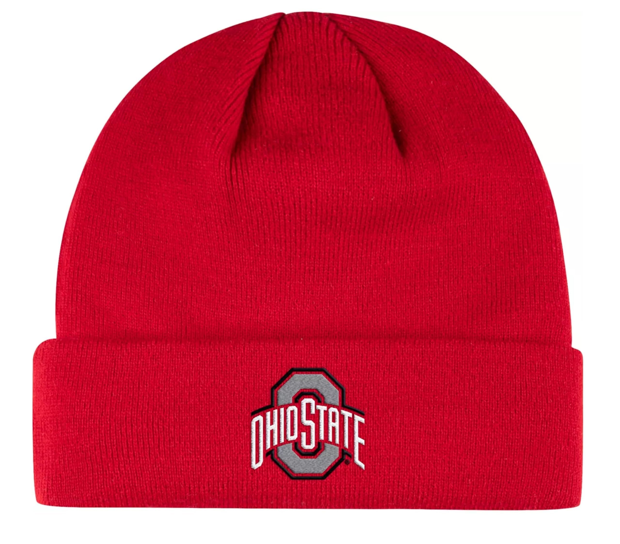 Officially Licensed Ohio State Beanie Knit Pom Cuffed Hat Classic Team Logo Cap (Red)