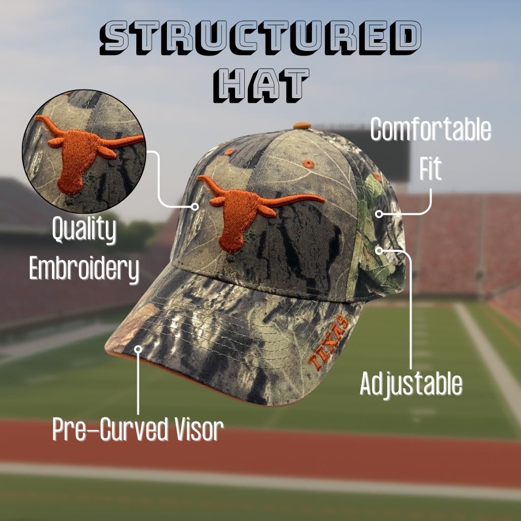 Officially Licensed Texas University Longhorns Camouflage Hat Classic Adjustable Team Logo Embroidered Cap (Camouflage)