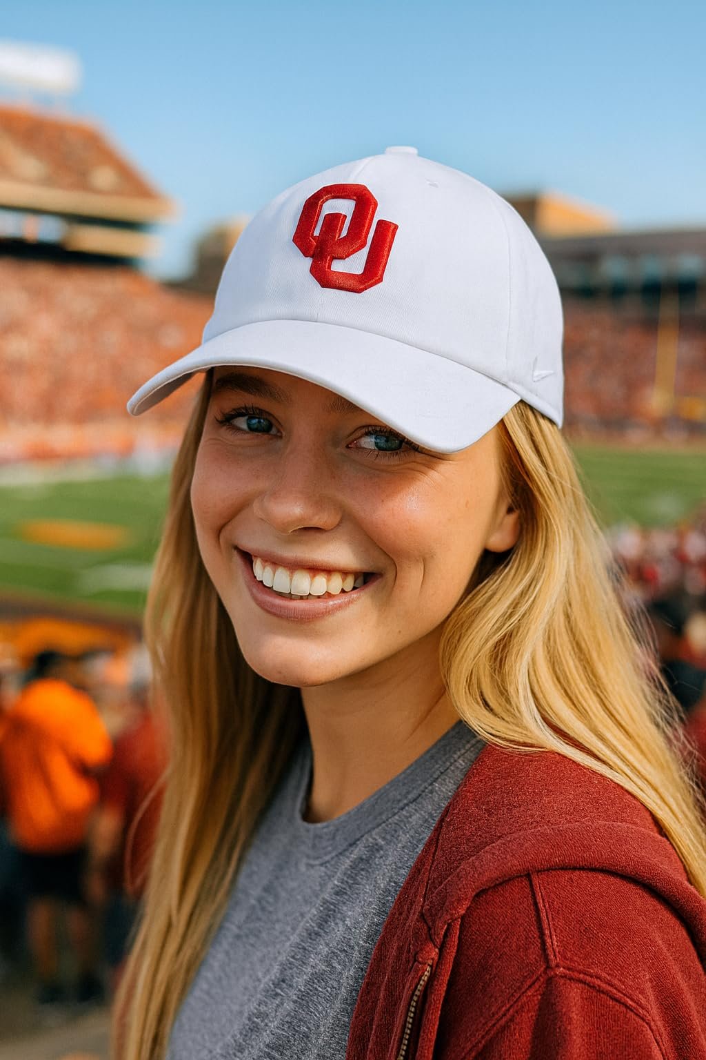Officially Licensed Oklahoma University Sooners White/Crimson Clean Up Hat Classic Relaxed Fit Adjustable Embroidered Team Logo Sports Cap