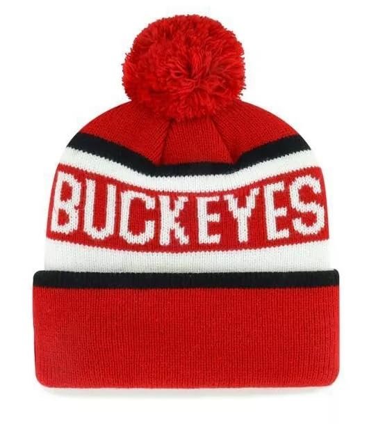 Officially Licensed Ohio State Classic Beanie Knit Pom Cuffed Hat Embroidered Logo Cap (Multi)