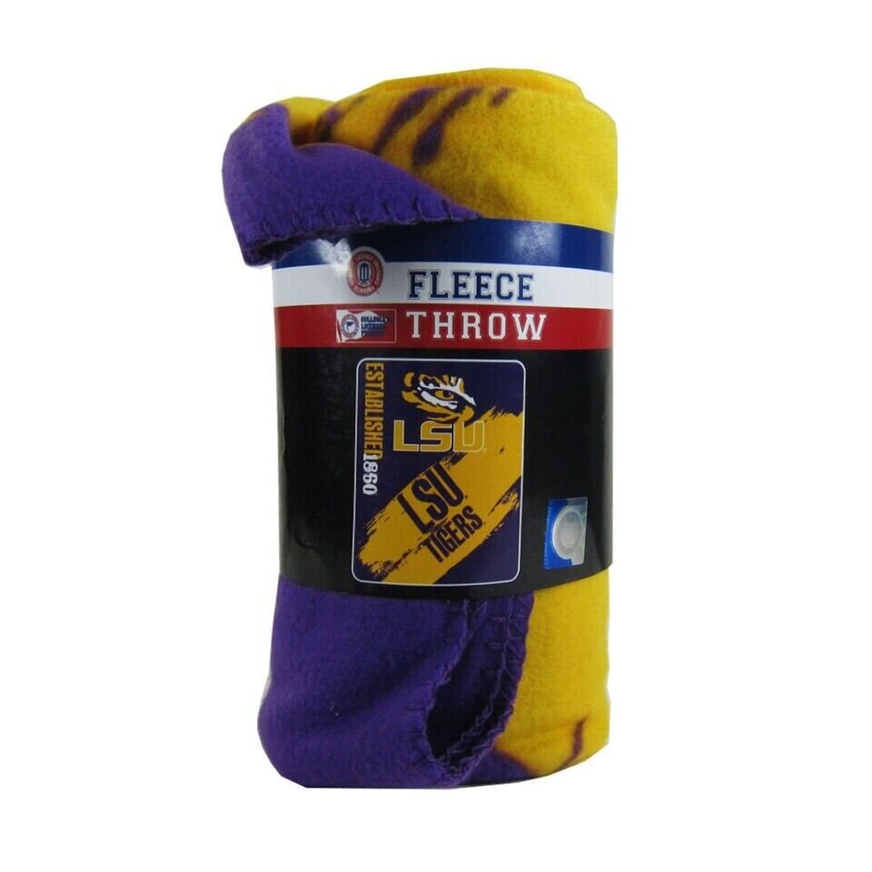 LSU TIGERS FLEECE PLUSH BLANKET 50" X 60" SPORTS NCAA COLLEGE FOOTBALL TEAM NEW