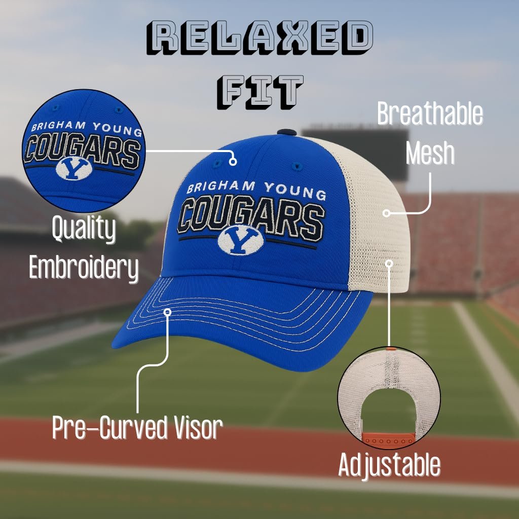 Officially Licensed BYU Hat Classic Mesh Trucker Adjustable Relaxed Fit Embroidered Team Logo Slouch Cap