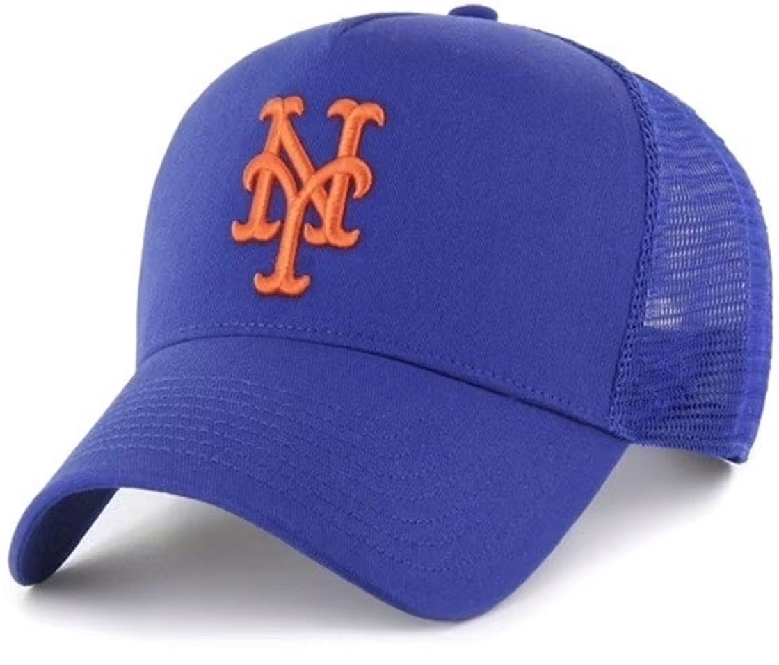 Officially Licensed NY Mets Blue Mesh Trucker Hat Classic Orange NY Logo Embroidery Adjustable Sports Cap