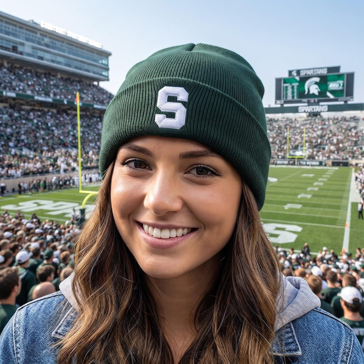 Michign State Spartans Green Cuff Knit Beanie, Unisex Embroidered Logo Cap