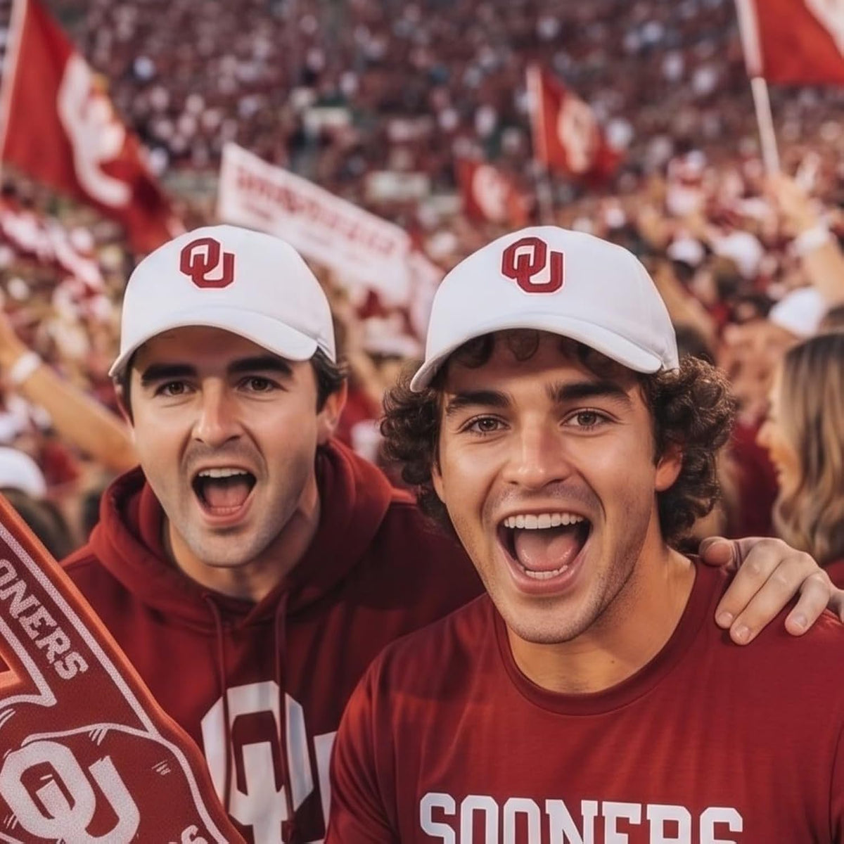 Oklahoma Sooners White MVP Hat Distintive Red 'OU' Logo Unisex Cap
