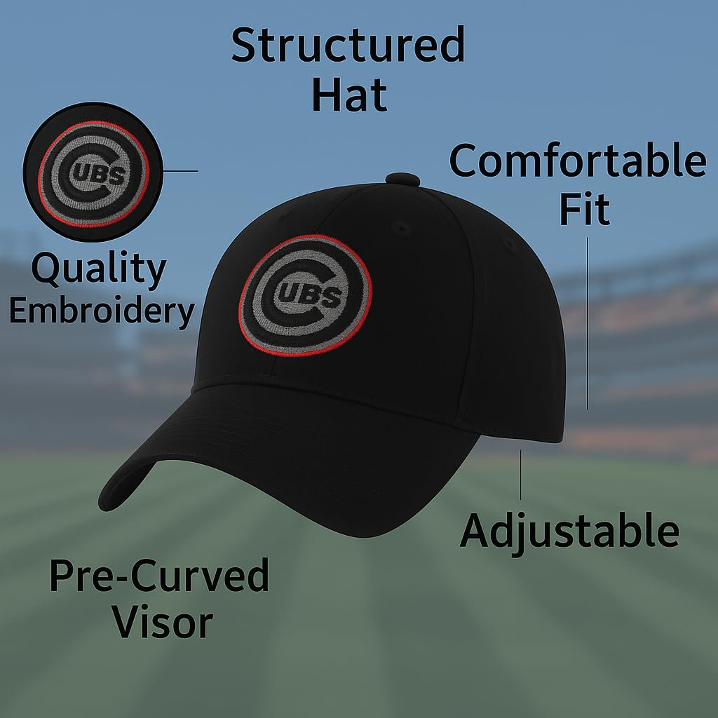 Officially Licensed Chicago Youth Boys Girls Baseball Hat Classic Edition Kids MVP Adjustable Embroidered Team Logo Cubs Black Cap
