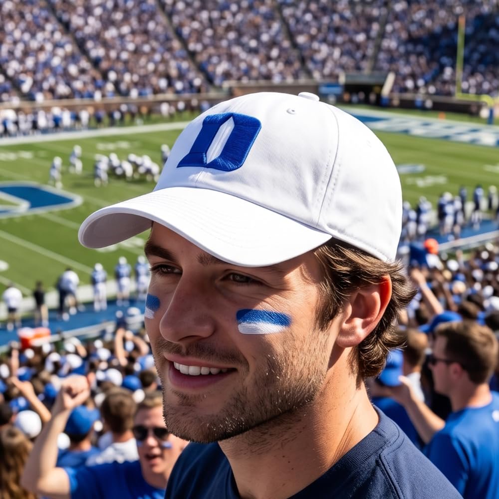 Officially Licensed Duke Blue Devils White MVP Hat Iconic Blue D Logo Embroidery Adjustable Structured Cap