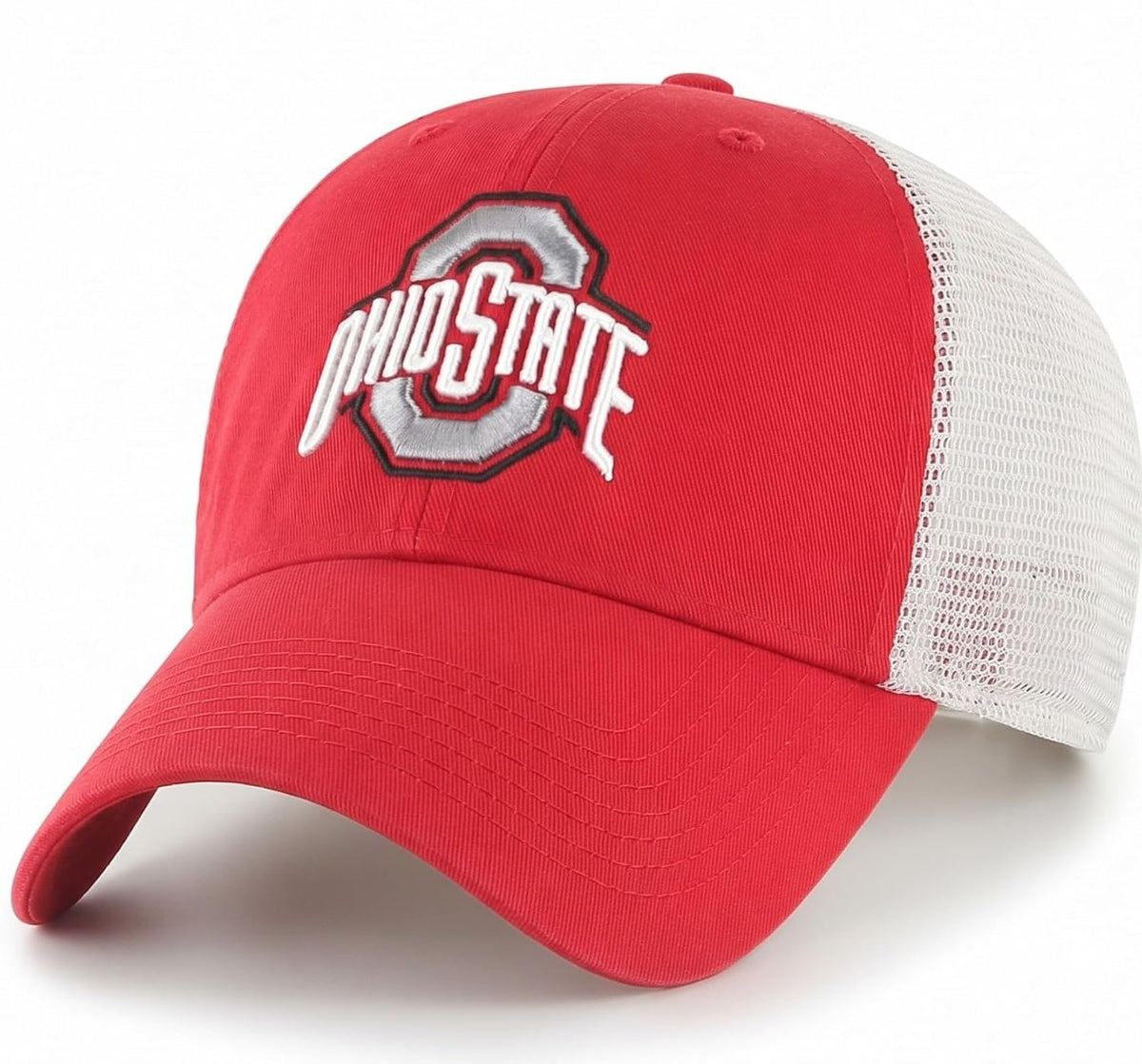 Ohio State Buckeyes Red & White Trucker Hat Embroidered Unisex Mesh Cap