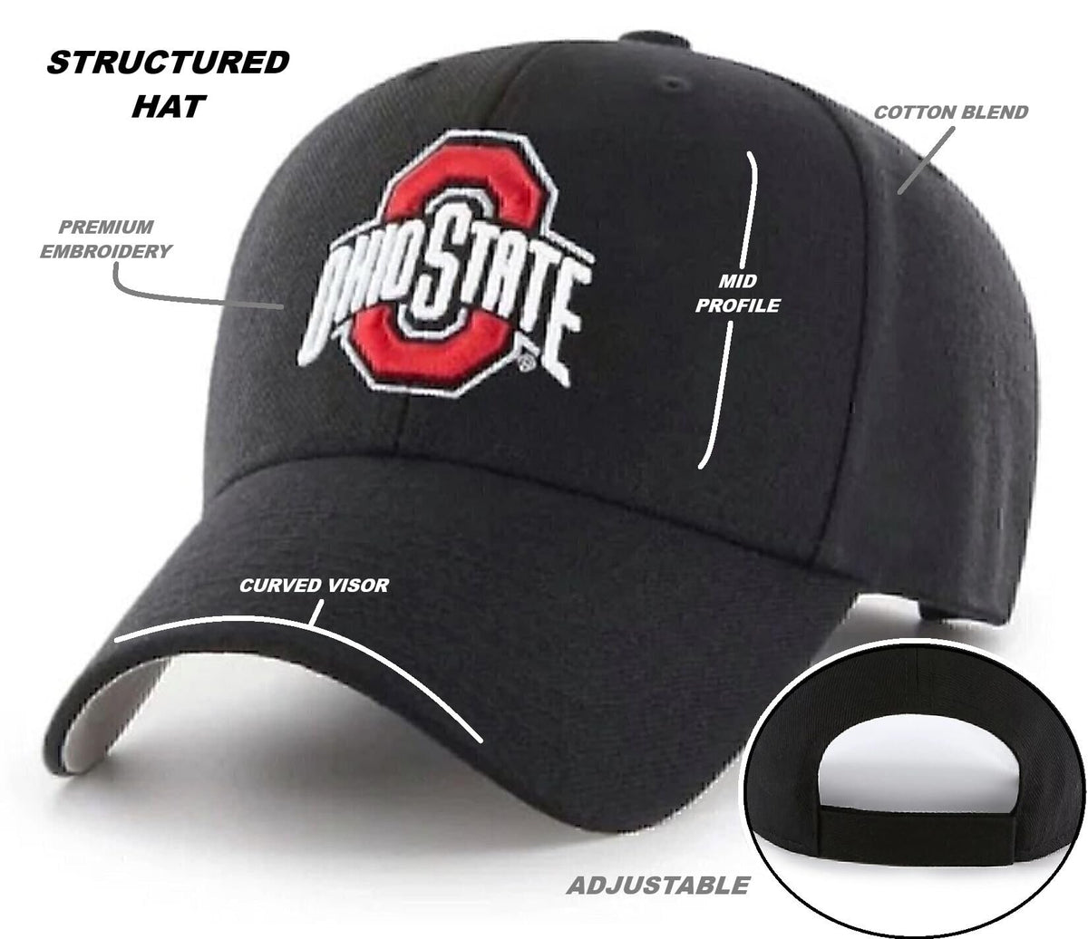 Officially Licensed Ohio State Black MVP Hat Classic Primary Team Logo Adjustable Embroidered Structured Cap (Multicolor)