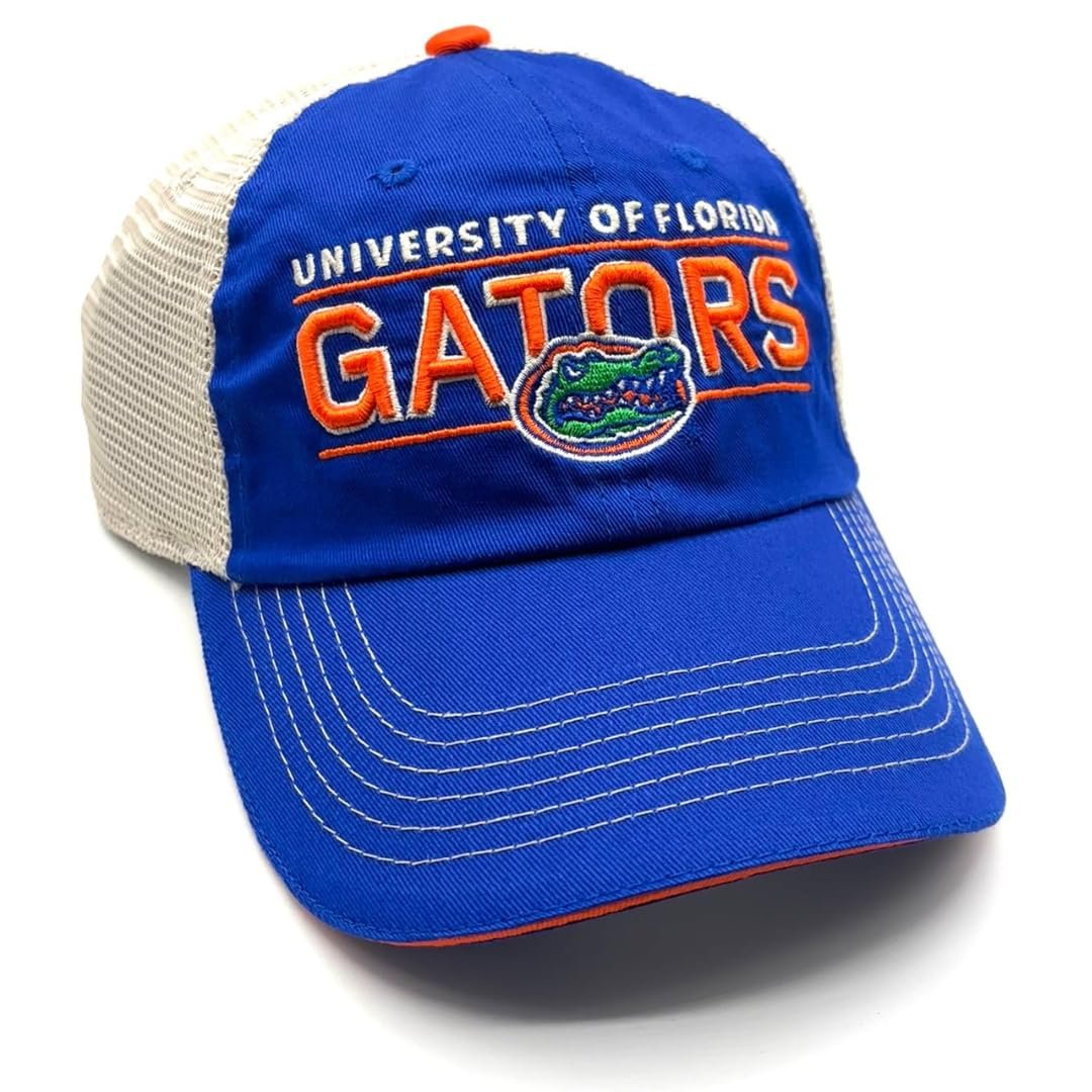 Officially Licensed University of Florida Gators Blue Mesh Trucker Snapback Hat Classic Primary Home Embroidered Team Logo Adjustable Baseball MVP Sports Ball Cap
