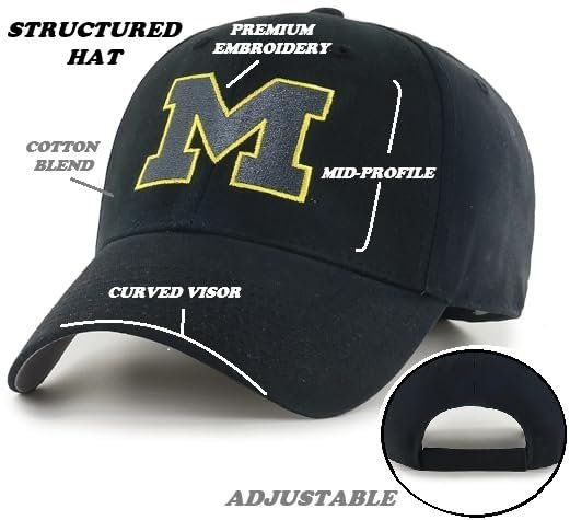 Officially Licensed Michigan University Black MVP Hat Classic Team Logo Adjustable Structured Cap Multicolor