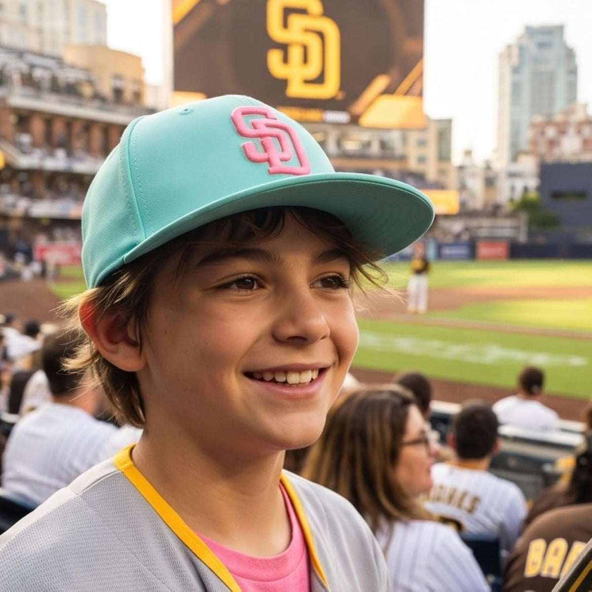 San Diego Padres City Connect Youth Hat Teal & Pink SD Logo for Boys and Girls