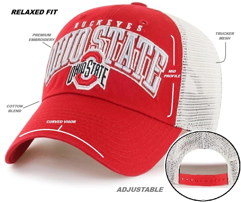 Officially Licensed Ohio State Relaxed Fit Mesh Trucker Hat Classic Two-Tone Primary Team Logo Adjustable Cap