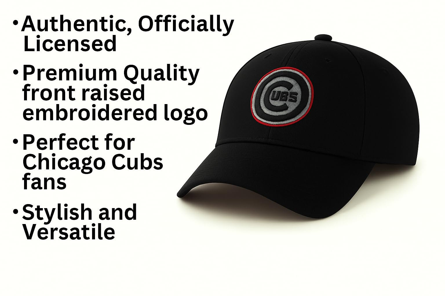Officially Licensed Chicago Youth Boys Girls Baseball Hat Classic Edition Kids MVP Adjustable Embroidered Team Logo Cubs Black Cap