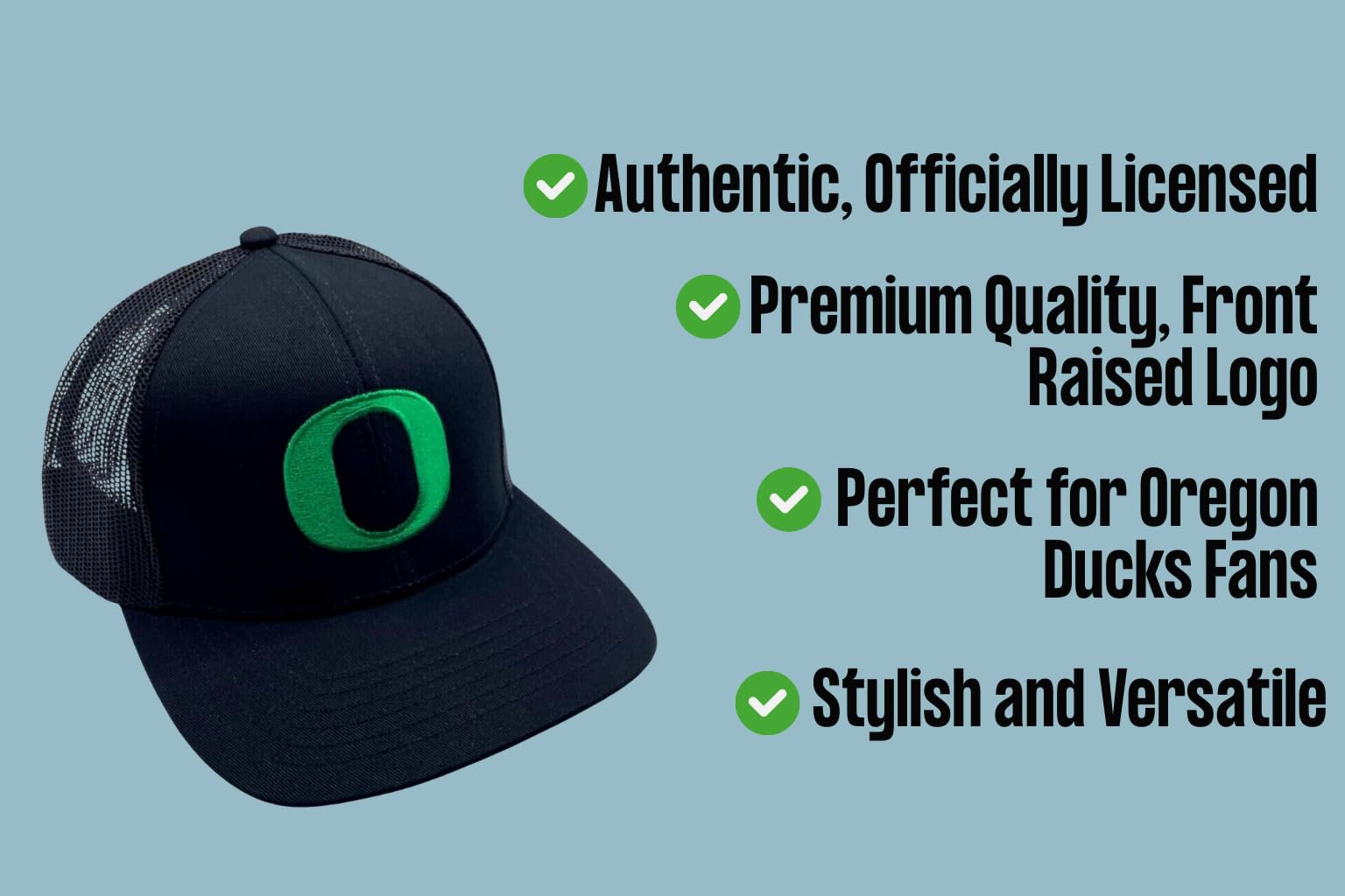 University of Oregon Ducks Classic Mesh Trucker MVP Baseball Hat Black/Green Adjustable Structured Primary Team Logo Snapback Embroidered Sports Ball Cap