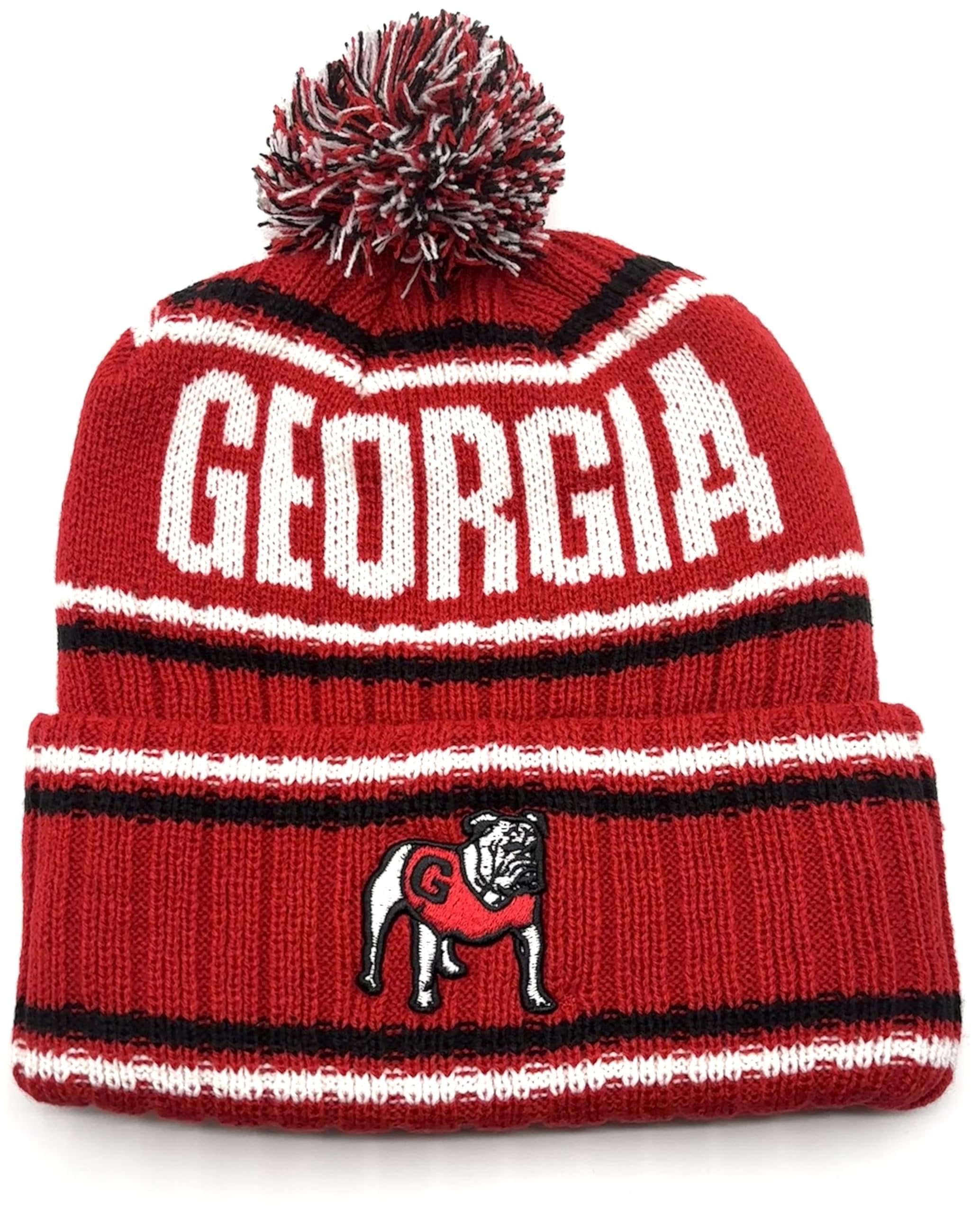 Officially Licensed Georgia Cuffed Knit Pom Beanie Hat Classic Edition Bulldogs Team Logo Winter Cap