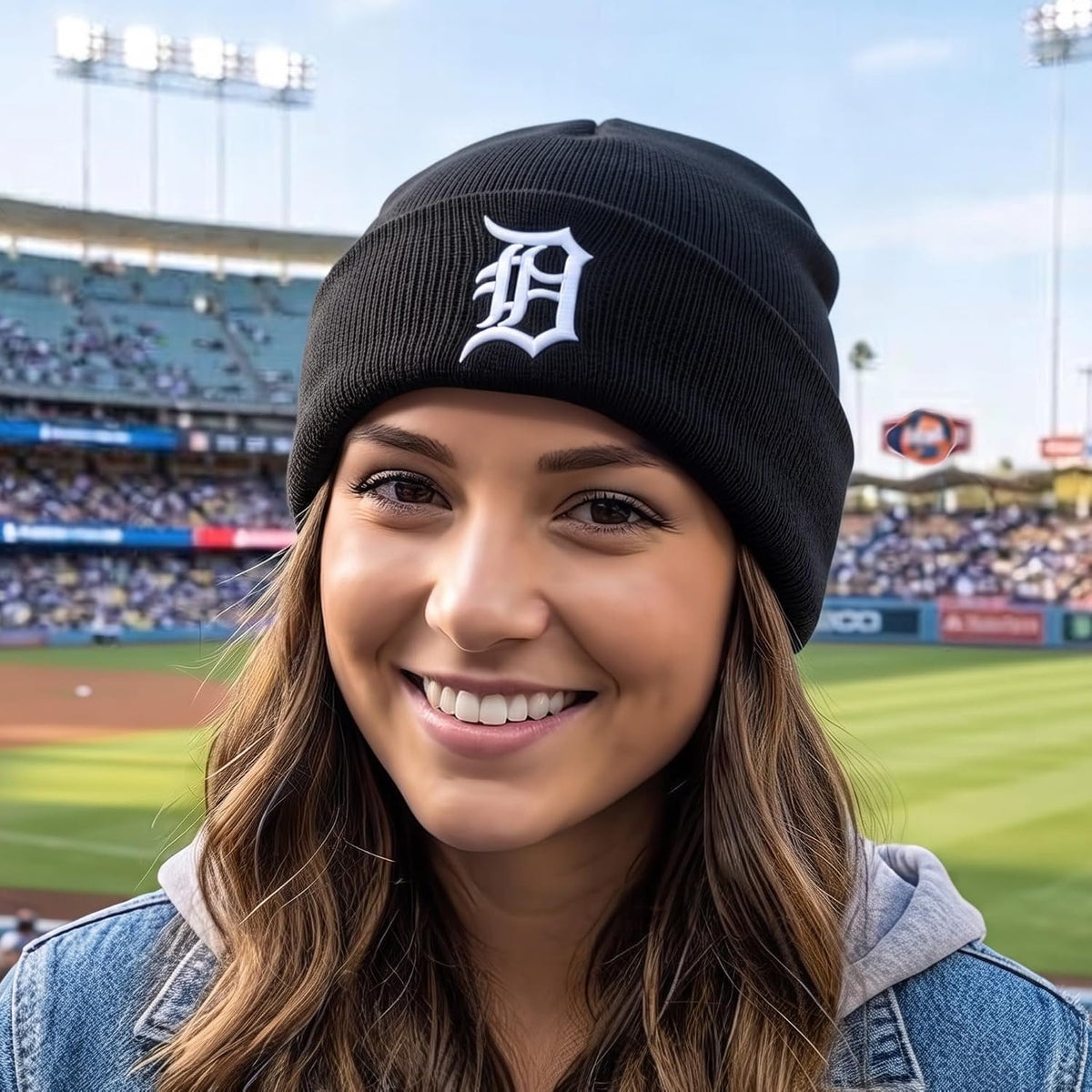 Detroit Tigers Black Cuff Knit Beanie Iconic White 'D' Embroidered Logo