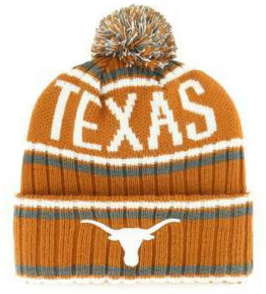 Officially Licensed Texas University Cuffed Knit Pom Beanie Hat Classic Edition Embroidered Team Logo Saskatoon Winter Cap