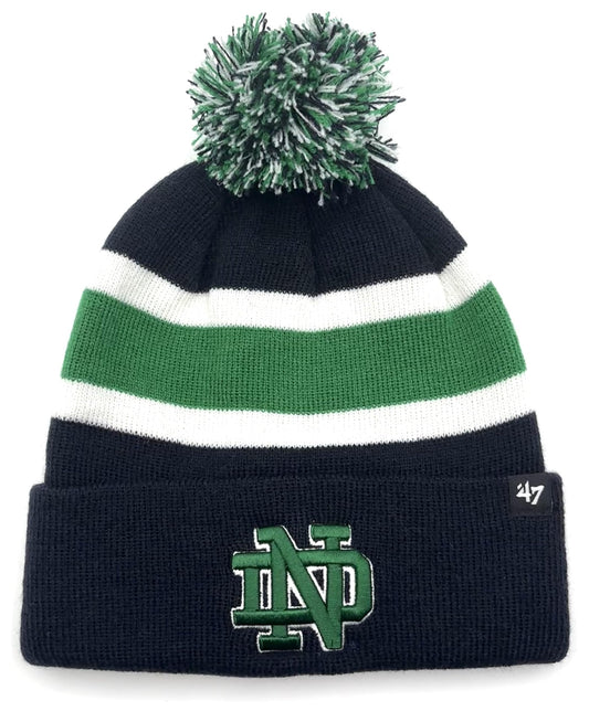 Officially Licensed Notre Dame Beanie Pom Knit Cuffed Hat Classic Embroidered University Team Logo Cap Multicolor