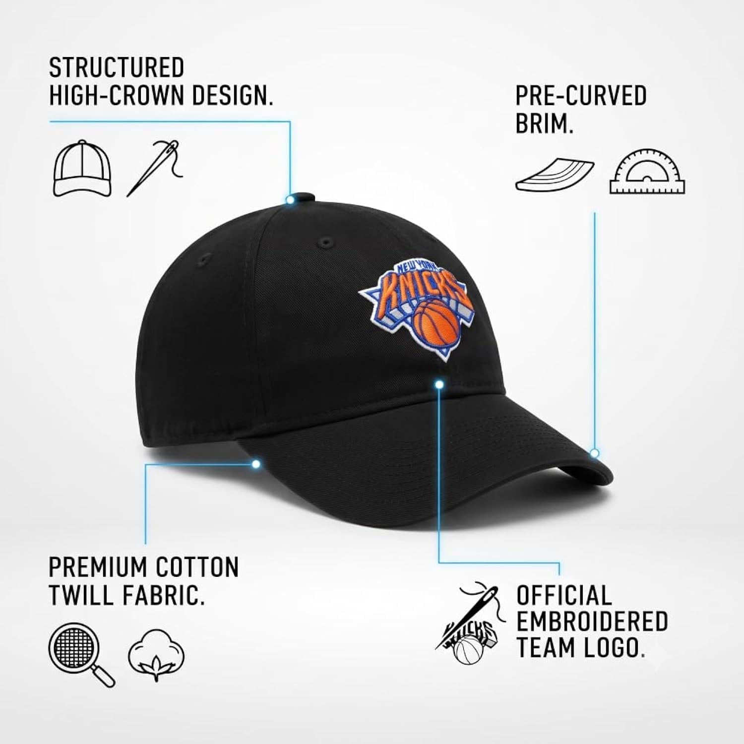 Officially Licensed New York Knicks Championship Black MVP Hat, Adjustable Embroidered Structured Sports Cap