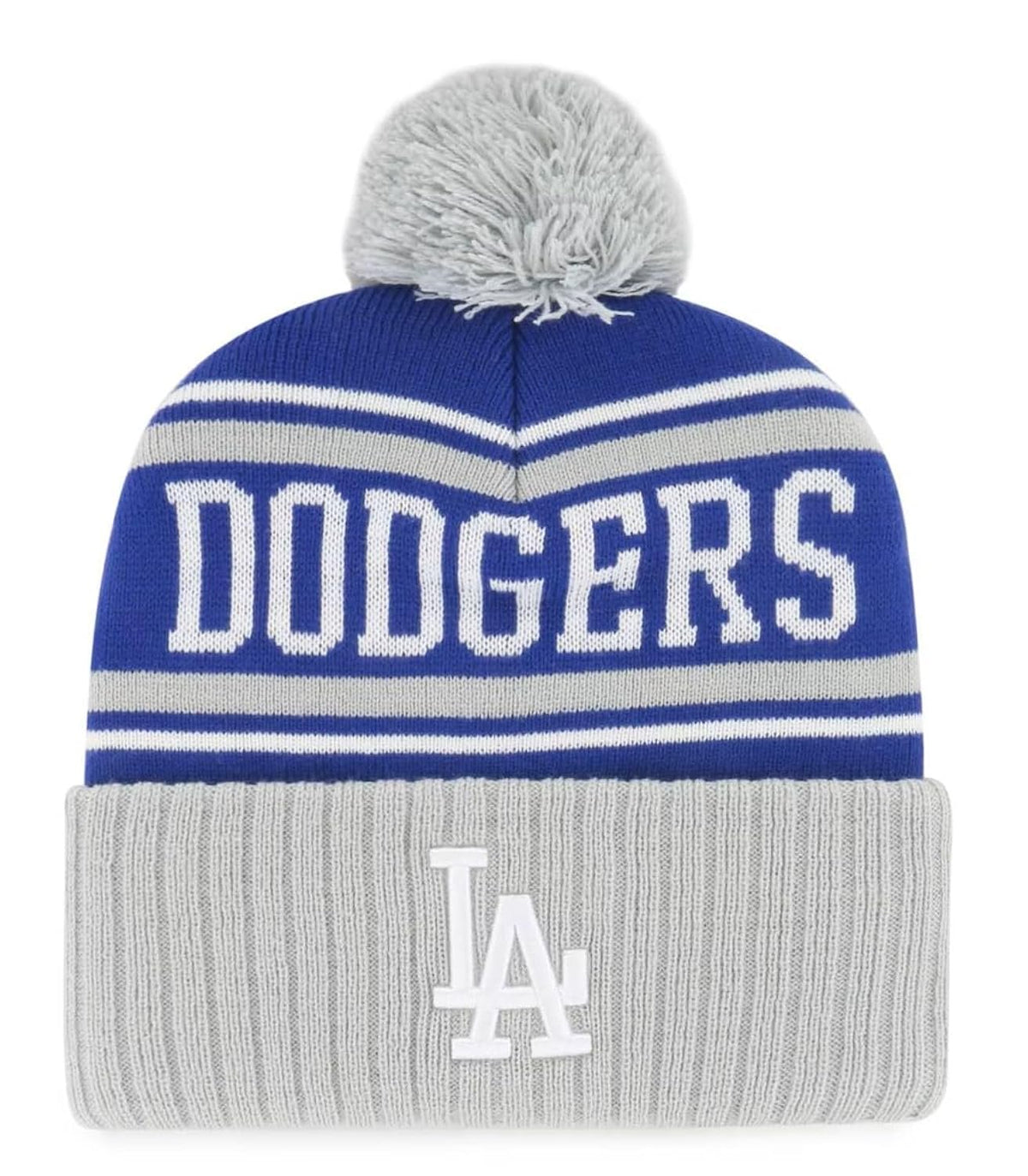 Los Angeles Dodgers Blue Gray Cuff Knit Pom Beanie, Iconic LA Logo in Front