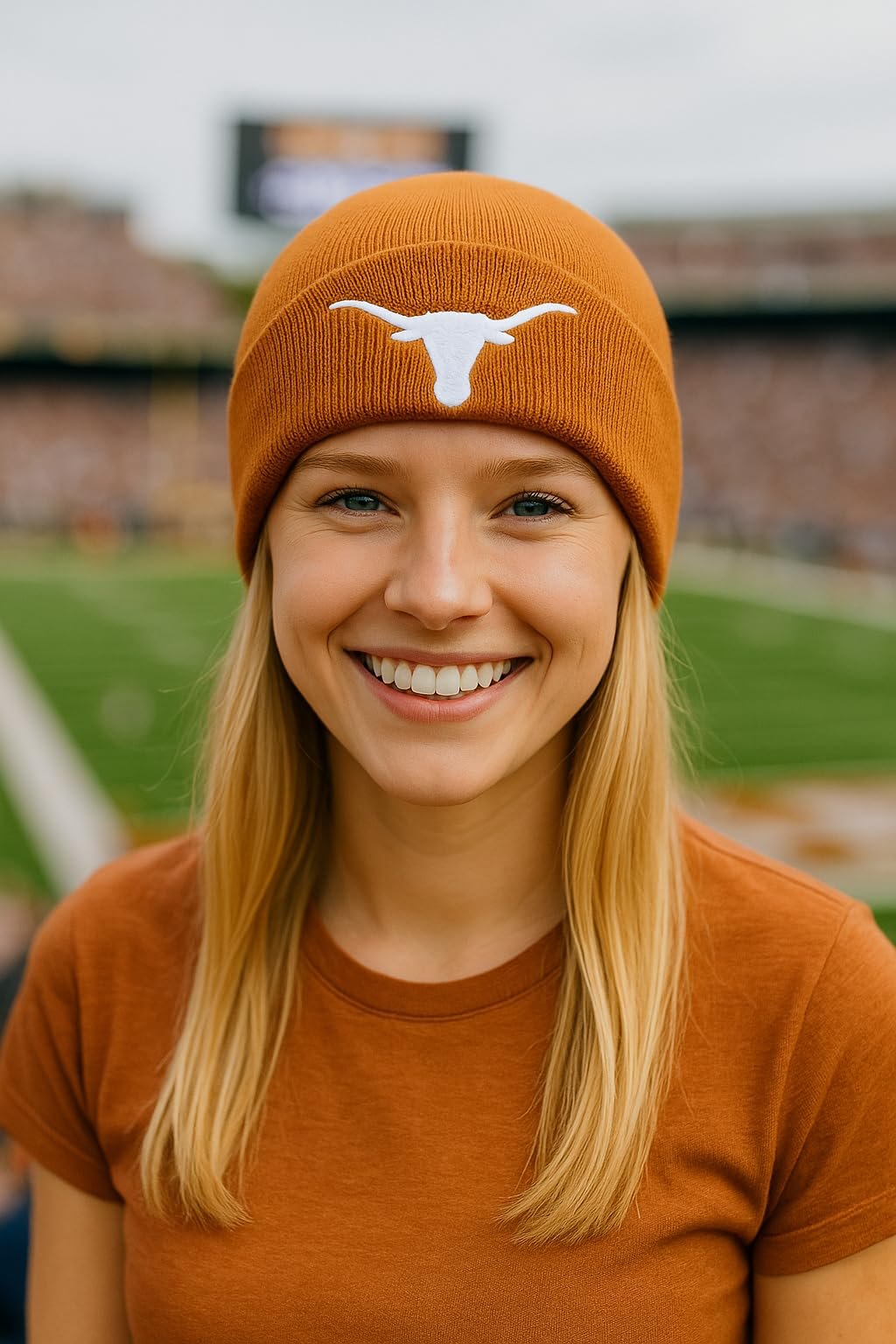 Officially Licensed Texas University Cuff Knit Beanie Hat Classic Edition Team Logo Orange/White Cap