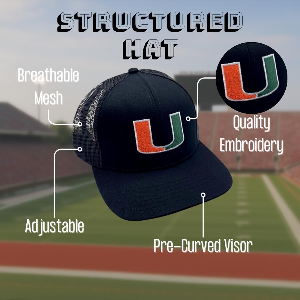 University of Miami Hurricanes Hat Classic Solid Adjustable Hurricanes Mesh Trucker Logo Cap