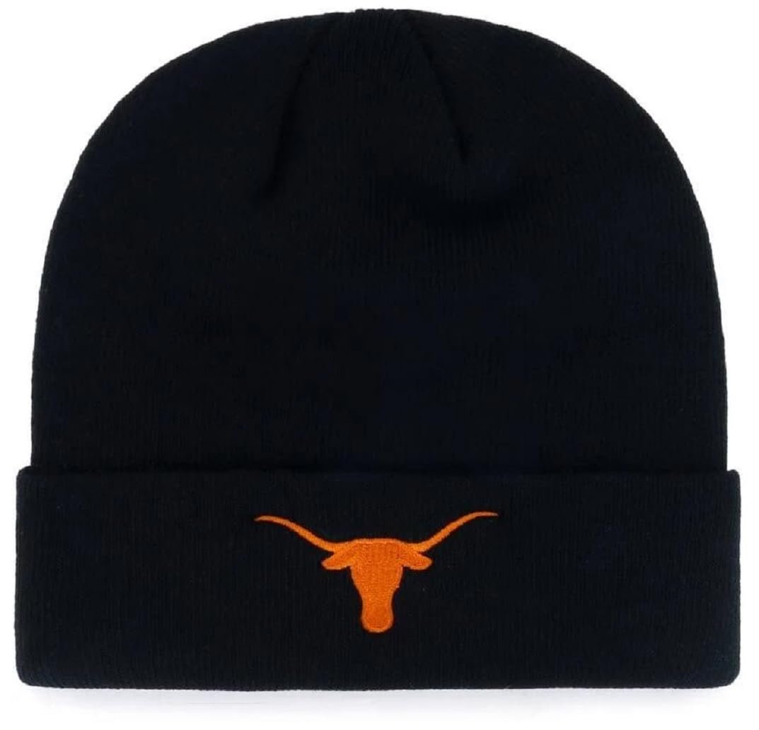 Officially Licensed Texas University Cuffed Knit Beanie Hat Classic Edition Embroidered Team Logo Black/Orange Cap