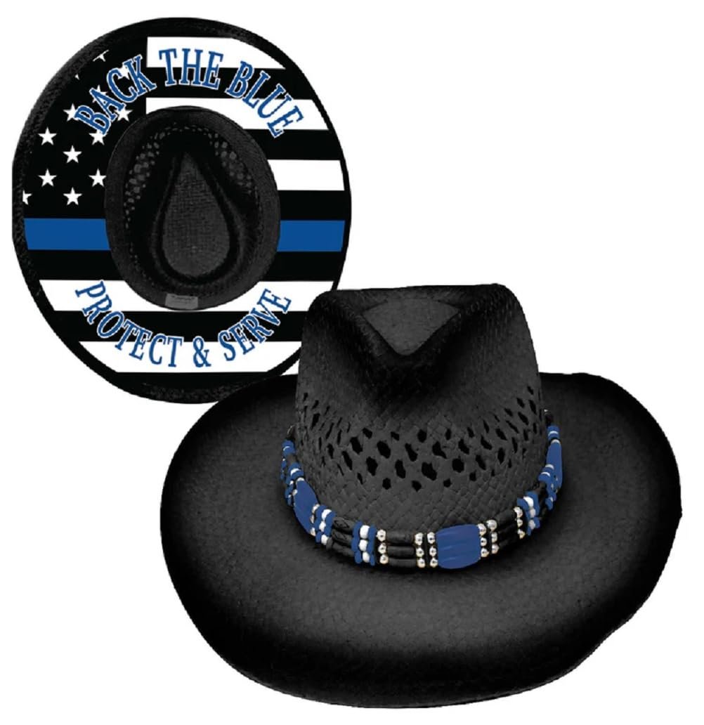 Officially Licensed Protect & Serve Straw Hat for Men and Women Classic Edition Western Cowboy Outdoor Sun Cap Multicolor