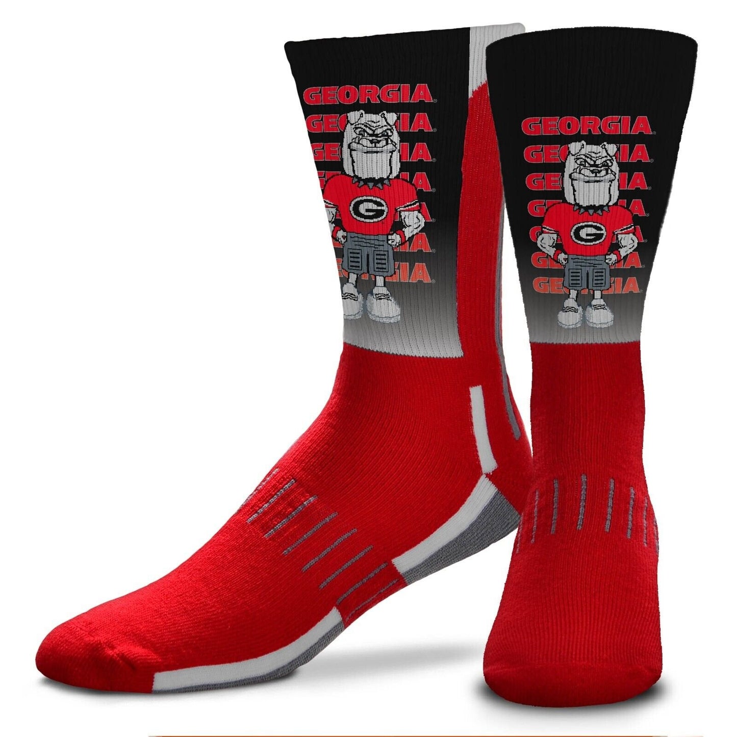 GEORGIA BULLDOGS MONTAGE ADULT LARGE CREW SOCKS AUTHENTIC NCAA FOOTBALL TEAM NEW