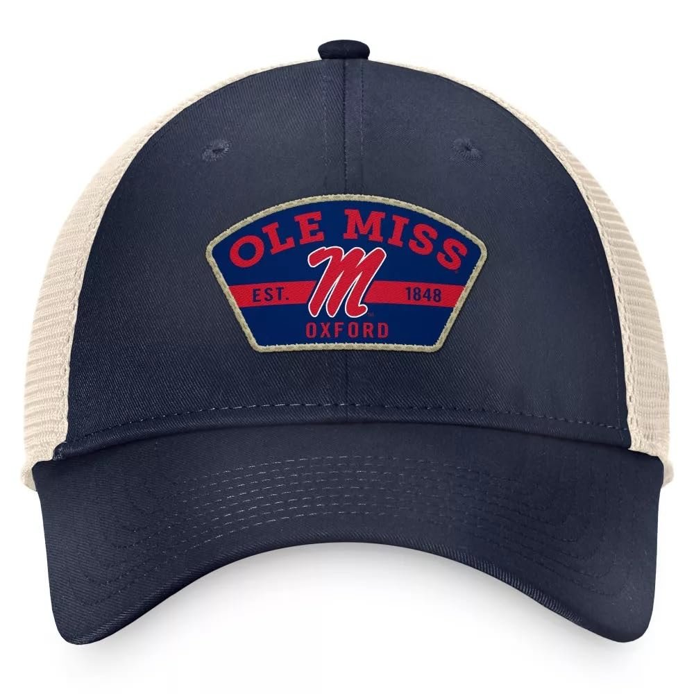 Officially Licensed Ole Miss Hat Classic Relaxed Fit Mesh Trucker Adjustable Rebels Team Logo Two-Tone Cap