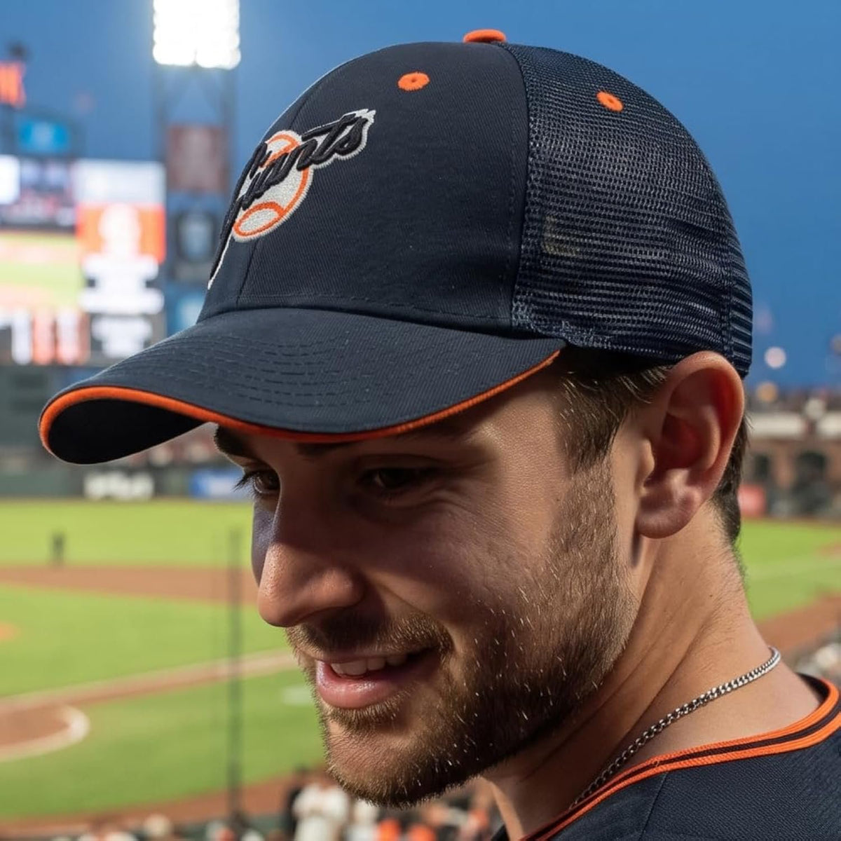 San Francisco Giants Baseball Cooperstown Trucker Hat Black Mesh with Orange Logo