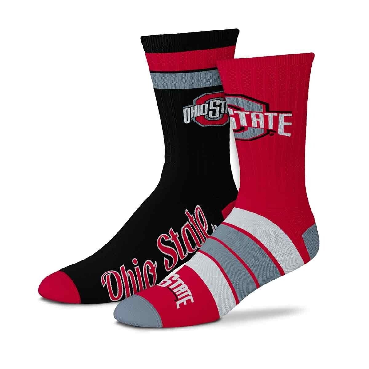 Ohio State Buckeyes 2-Pack Adult Large Crew Socks Authentic NCAA Football Team Logo New