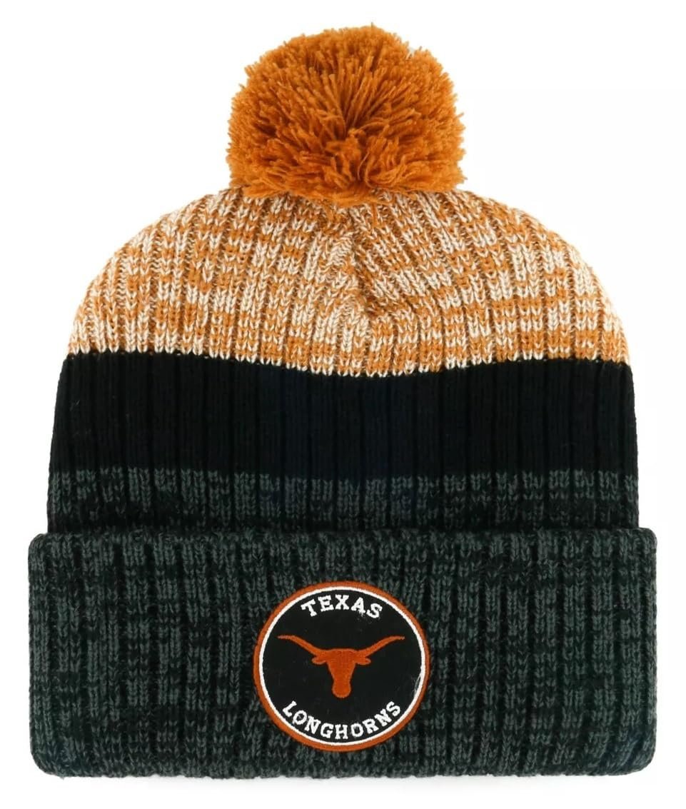 Officially Licensed Texas University Cuffed Knit Pom Beanie Hat Classic Embroidered Team Logo Winter Cap Multicolor