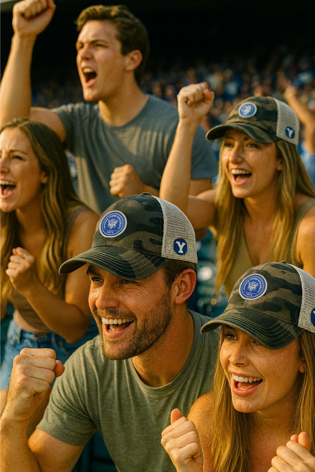 Officially Licensed BYU Cougars Camo Hat Classic Mesh Trucker Relaxed Fit Adjustable Embroidered Team Logo Cap Multicolor