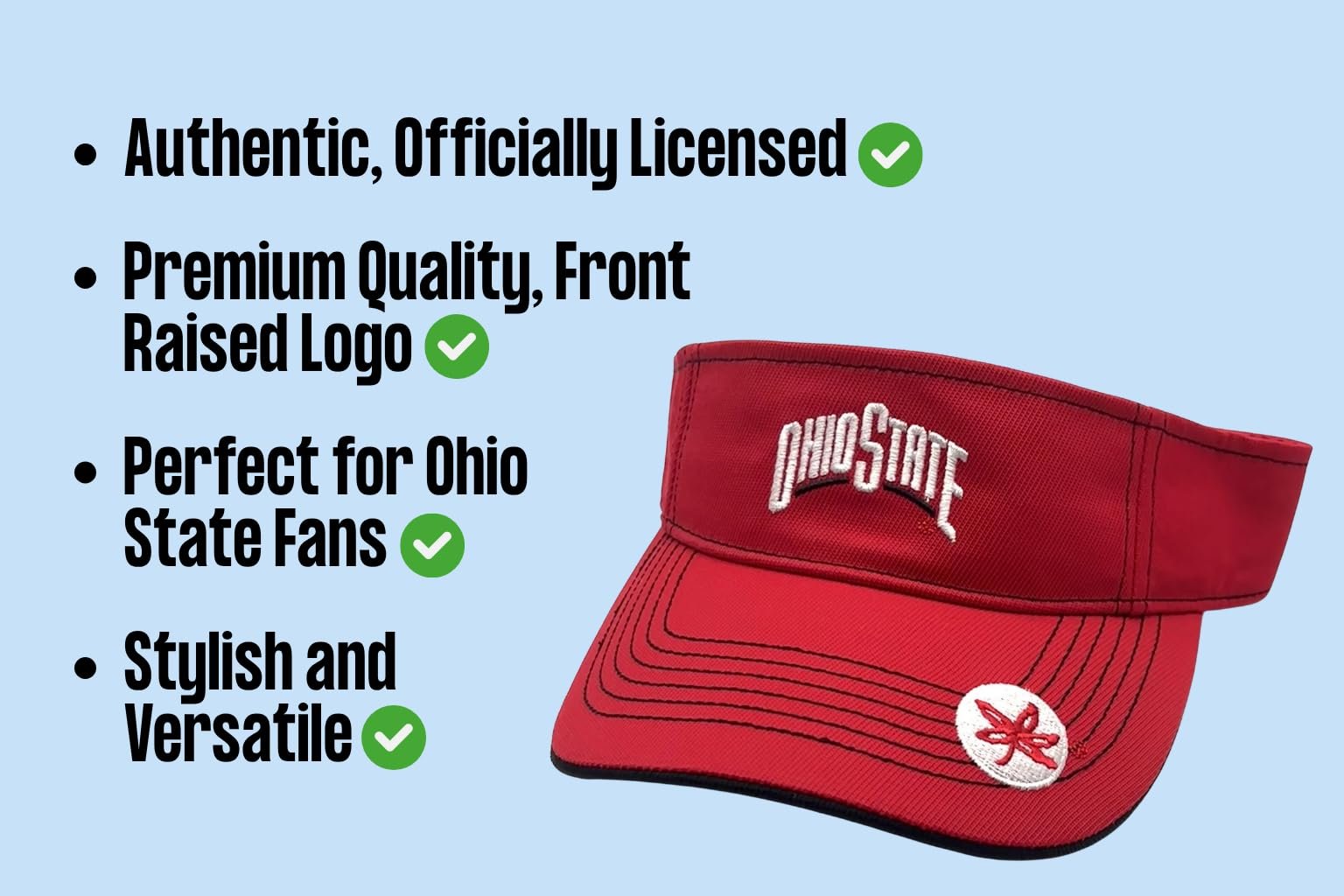 Officially Licensed Ohio State Buckeyes Visor Hat Classic Edition Adjustable Team Logo Embroidered Cap (Red)