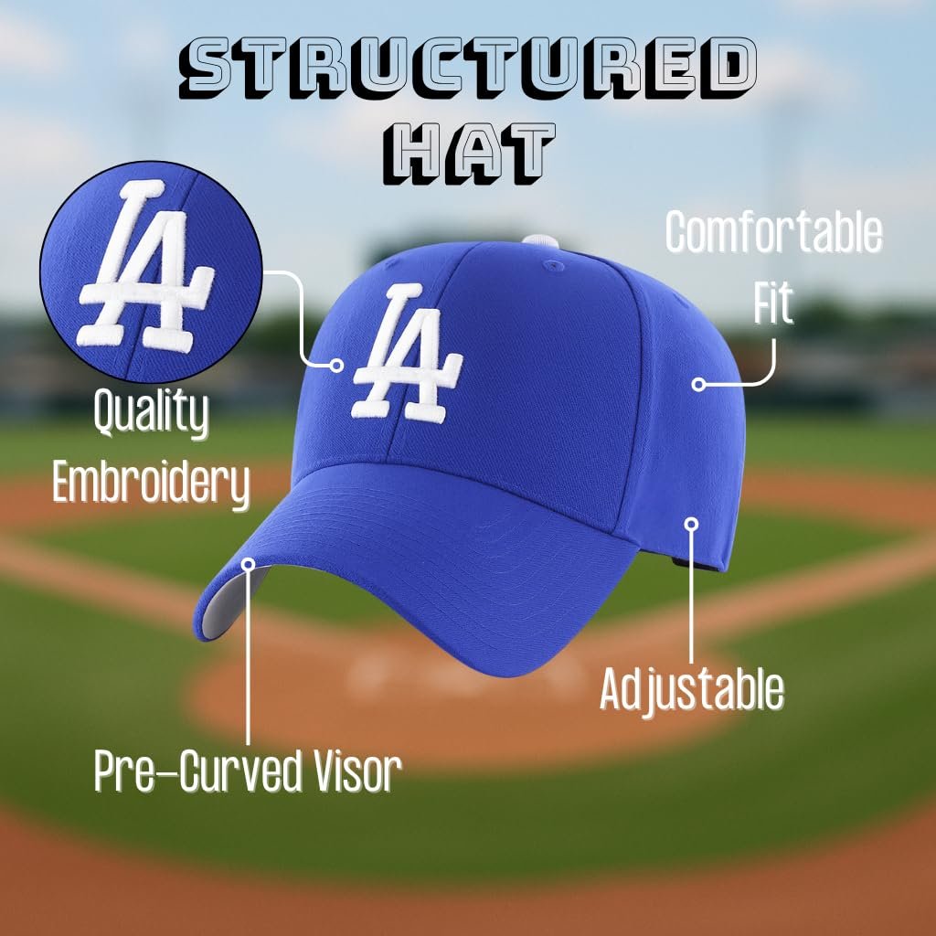 Officially Licensed Los Angeles Dodgers Youth Boys Girls Baseball Hat Classic Primary Home Team Logo Royal Blue/White MVP Adjustable LA Embroidered Kids Sports Ball Cap