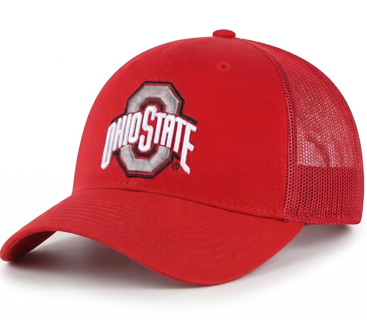 Officially Licensed Ohio State Red Mesh Trucker Sports Hat Classic Buckeyes Embroidered Team Logo Adjustable Structured Snapback Cap