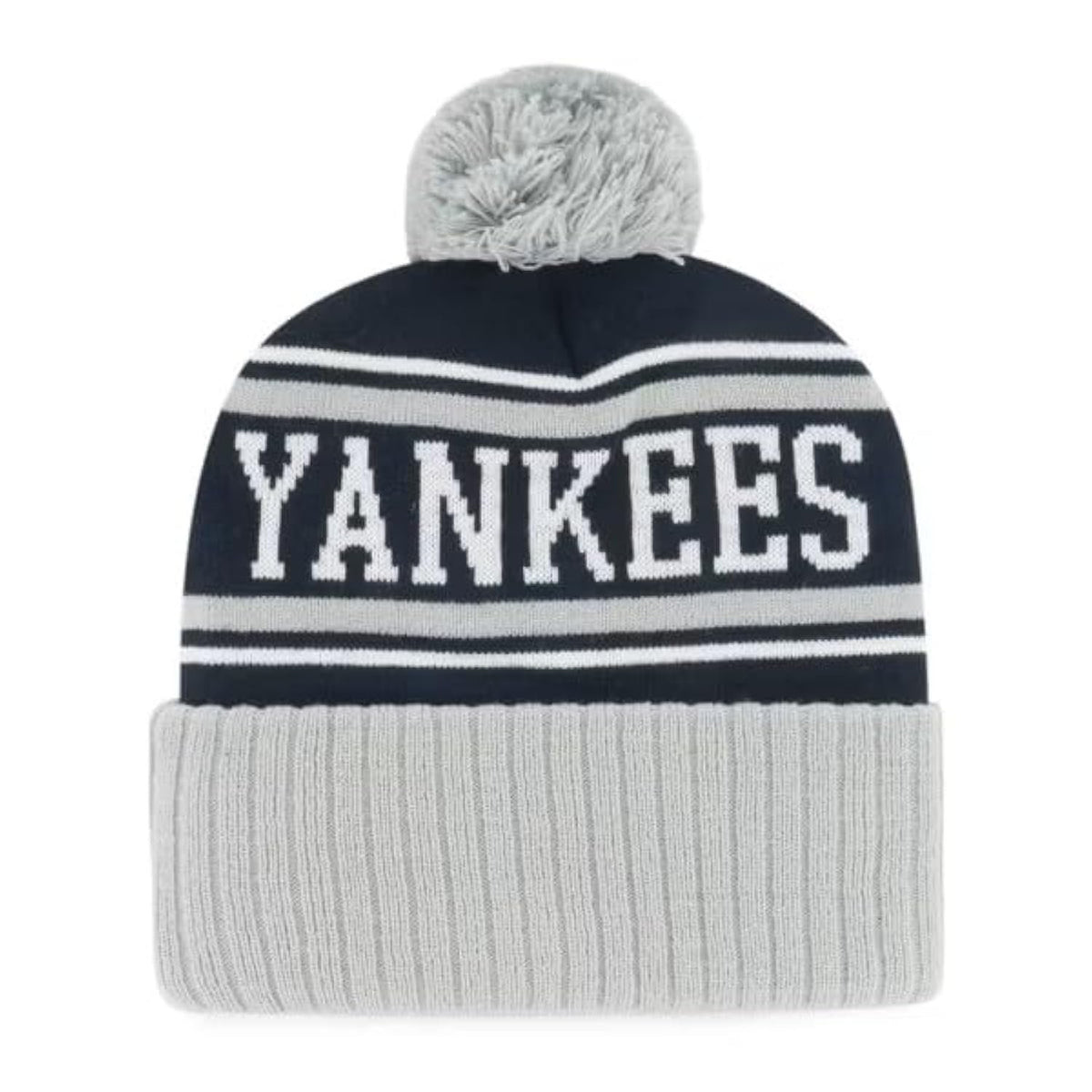 New York Yankees Navy & Gray Cuff Knit Pom Beanie, Iconic NY logo in front